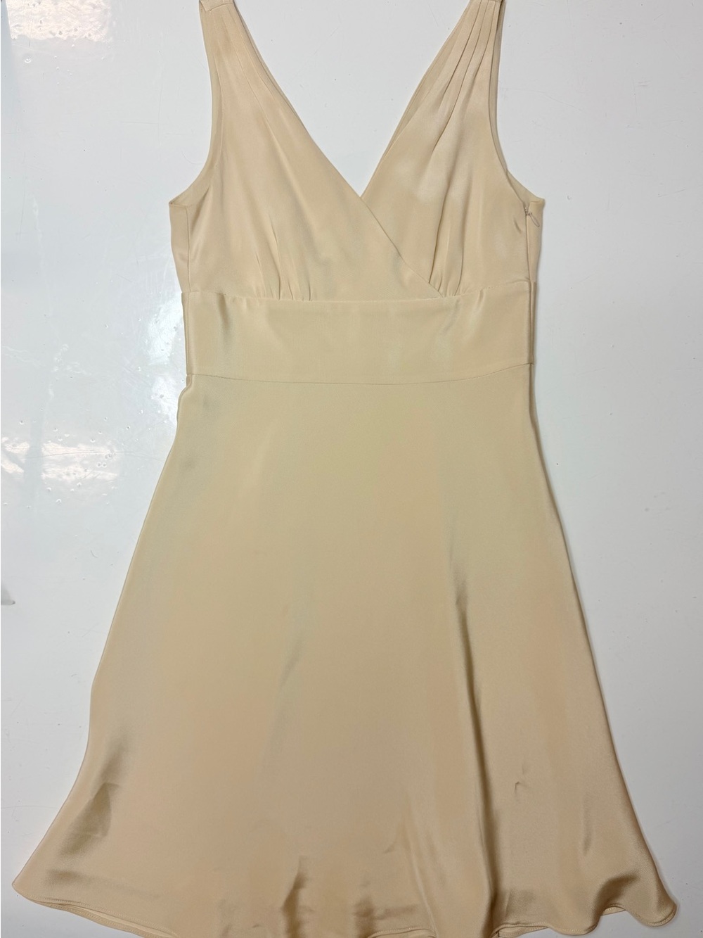 J.Crew Women's beige Champagne midi dress with V-neck 100% silk empire waist 6